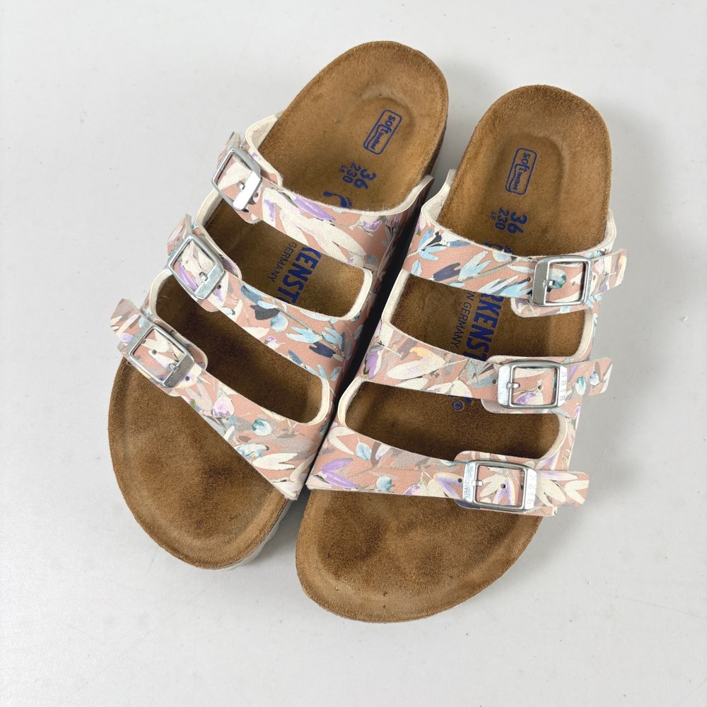 Birkenstock Florida Fresh Soft Footbed Sandals Women 36 5 5.5 Pink Floral Slides